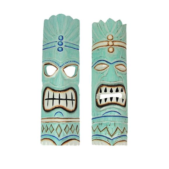 Set of 2 Polynesian Tiki Mask Wall Hangings - 20